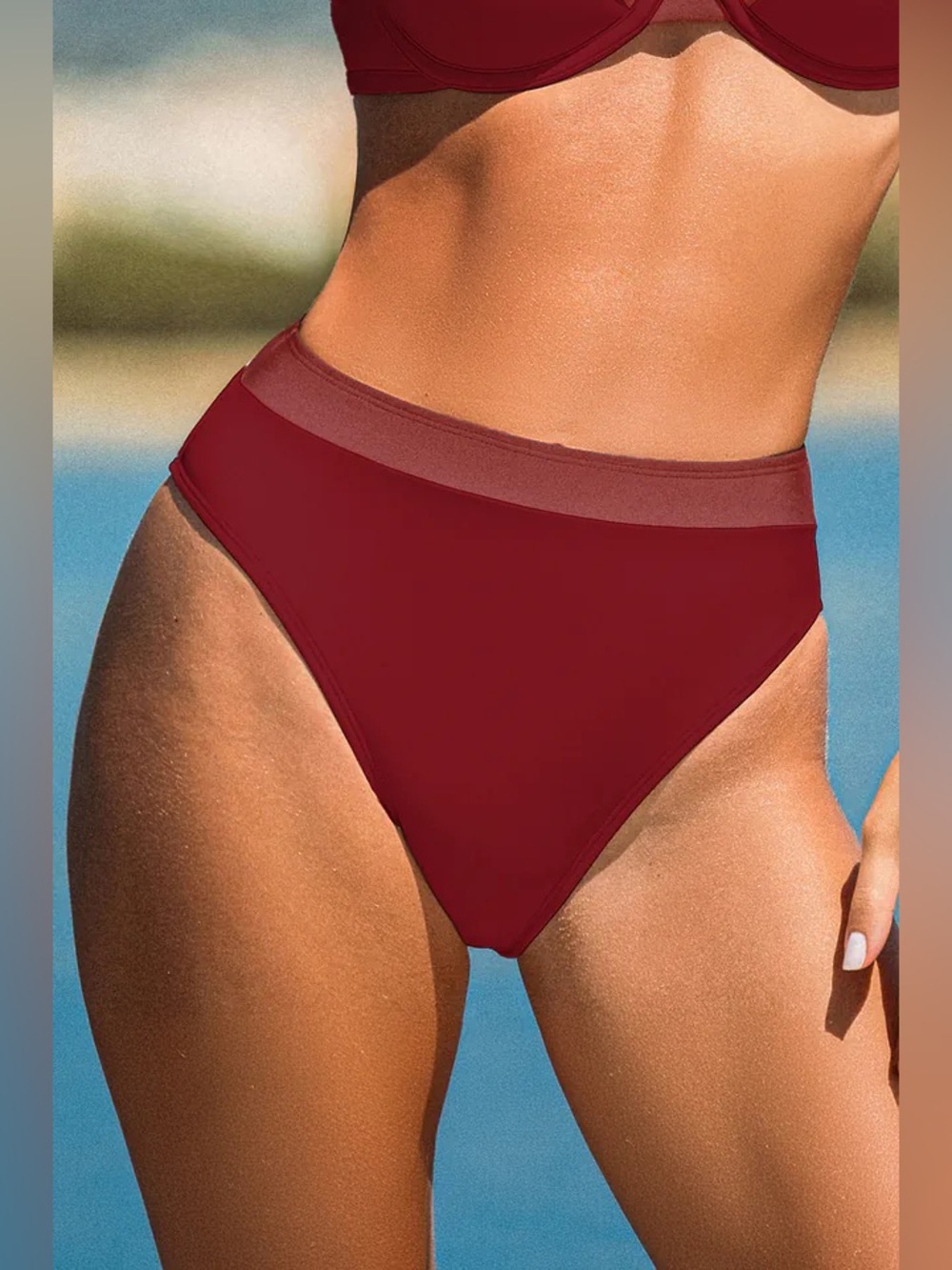 Cupshe High-Waist Bikini Bottoms in Burgundy